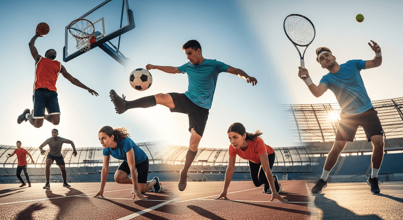 Young athletes competing in multiple sports outdoors
